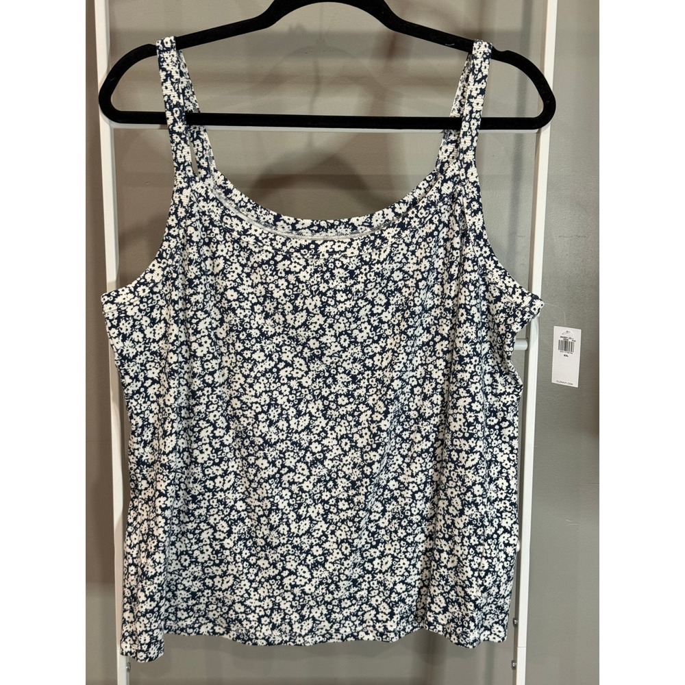 Old Navy Floral Tank Top XXL Navy Blue White Ribbed Sleeveless NWT Soft Girl